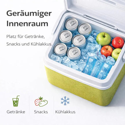 Kühlbox 15 Liter mit Kühlakku & Kühlelement – Mobile Kühltasche für Picknick, Strand & Camping (Grün)