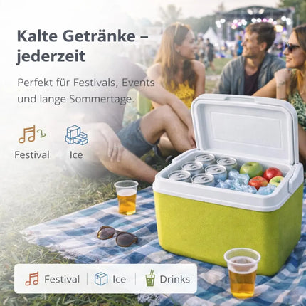 Kühlbox 15 Liter mit Kühlakku & Kühlelement – Mobile Kühltasche für Picknick, Strand & Camping (Grün)