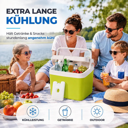 Kühlbox 15 Liter mit Kühlakku & Kühlelement – Mobile Kühltasche für Picknick, Strand & Camping (Grün)