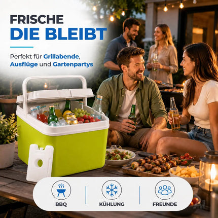 Kühlbox 15 Liter mit Kühlakku & Kühlelement – Mobile Kühltasche für Picknick, Strand & Camping (Grün)