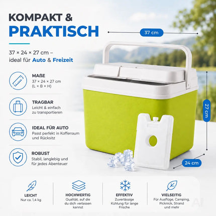 Kühlbox 15 Liter mit Kühlakku & Kühlelement – Mobile Kühltasche für Picknick, Strand & Camping (Grün)