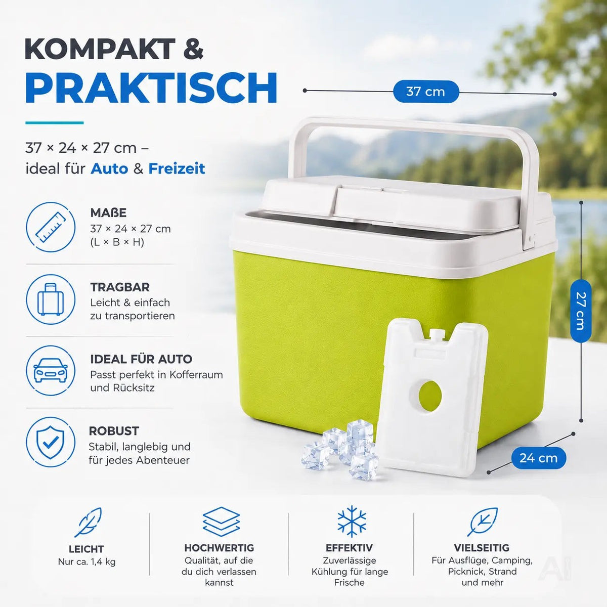 Kühlbox 15 Liter mit Kühlakku & Kühlelement – Mobile Kühltasche für Picknick, Strand & Camping – Detailansicht 6