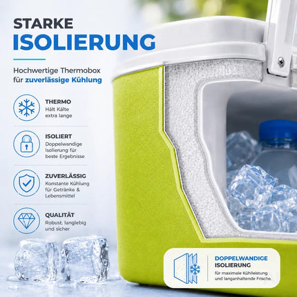 Kühlbox 15 Liter mit Kühlakku & Kühlelement – Mobile Kühltasche für Picknick, Strand & Camping (Grün)