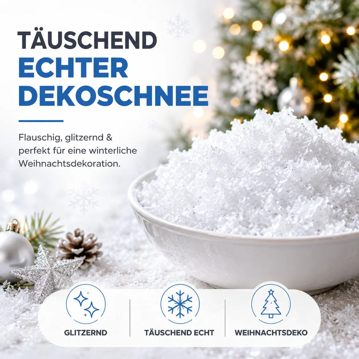 Kunstschnee Dekoschnee täuschend echt & weich - ca. 1000 ml fluffiger Schnee - glitzernder – Detailansicht 3