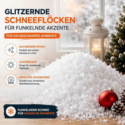 Kunstschnee für Weihnachten - täuschend echt - flauschig & glitzernd Schnee für Dekoration an Weihnachten - Dekoschnee