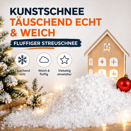 Kunstschnee für Weihnachten - täuschend echt - flauschig & glitzernd Schnee für Dekoration an Weihnachten - Dekoschnee