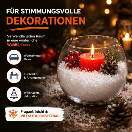Kunstschnee für Weihnachten - täuschend echt - flauschig & glitzernd Schnee für Dekoration an Weihnachten - Dekoschnee