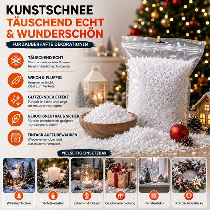 Kunstschnee für Weihnachten - täuschend echt - flauschig & glitzernd Schnee für Dekoration an Weihnachten - Dekoschnee