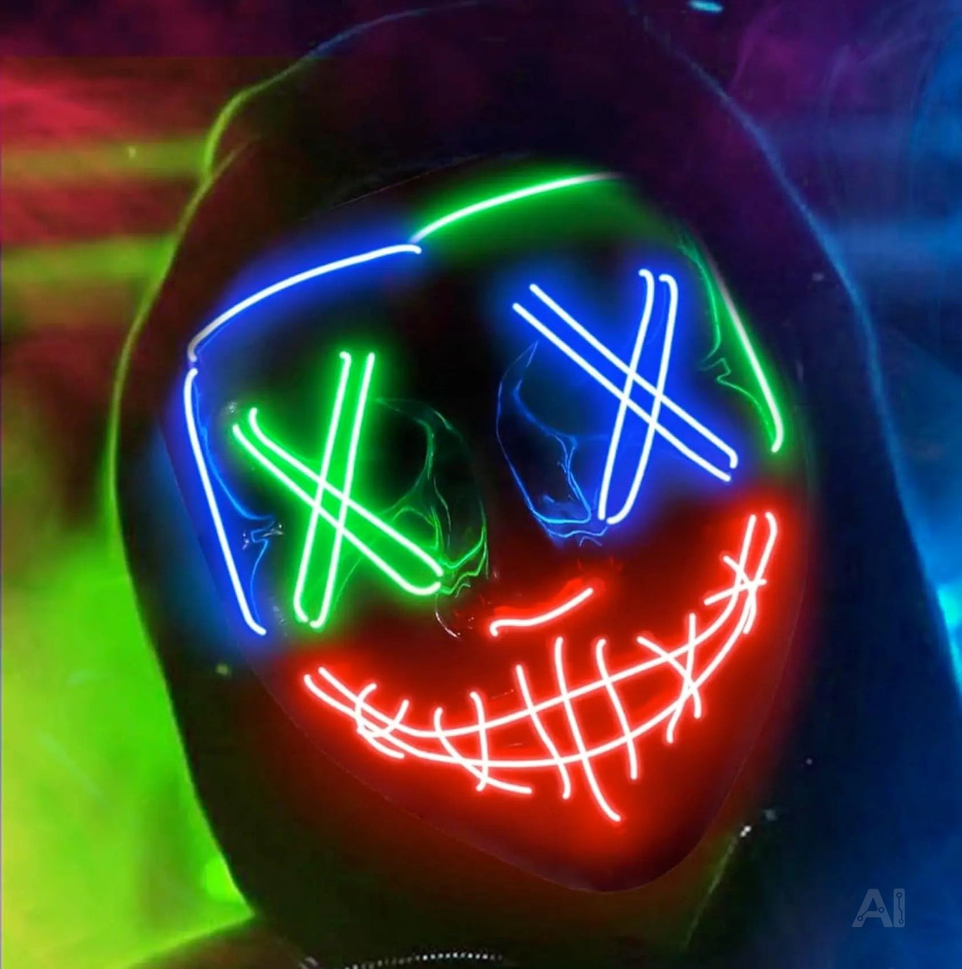 LED Grusel Maske - wie aus Purge steuerbar, Gesicht leuchtend, für Halloween, Fasching & Karneval als Kostüm für Herren & Damen (Farbauswahl) (1x blau/grün/rot)