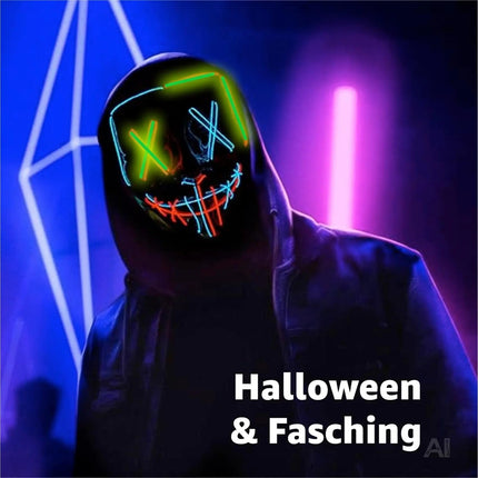 LED Grusel Maske - wie aus Purge steuerbar, Gesicht leuchtend, für Halloween, Fasching & Karneval als Kostüm für Herren & Damen (Farbauswahl) (1x blau/grün/rot)