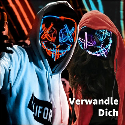 LED Grusel Maske - wie aus Purge steuerbar, Gesicht leuchtend, für Halloween, Fasching & Karneval als Kostüm für Herren & Damen (Farbauswahl) (1x blau/grün/rot)