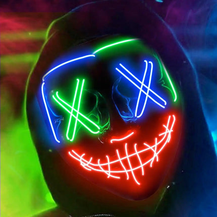LED Grusel Maske - wie aus Purge steuerbar, Gesicht leuchtend, für Halloween, Fasching & Karneval als Kostüm für Herren & Damen (Farbauswahl) (1x blau/grün/rot)
