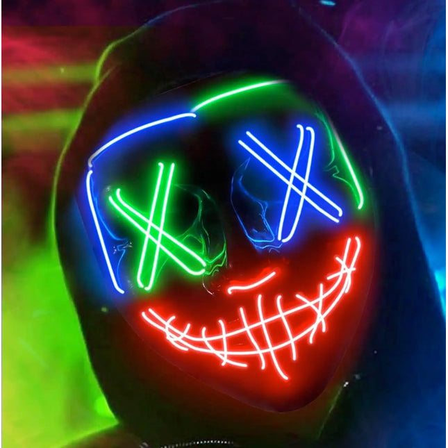 LED Grusel Maske - wie aus Purge steuerbar, Gesicht leuchtend, für Halloween, Fasching & Karneval als Kostüm für Herren & Damen (Farbauswahl) (1x blau/grün/rot)