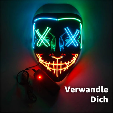 LED Grusel Maske - wie aus Purge steuerbar, Gesicht leuchtend, für Halloween, Fasching & Karneval als Kostüm für Herren & Damen (Farbauswahl) (1x blau/grün/rot)