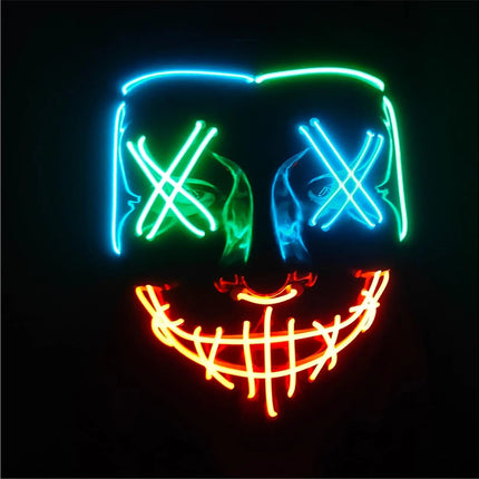 LED Grusel Maske - wie aus Purge steuerbar, Gesicht leuchtend, für Halloween, Fasching & Karneval als Kostüm für Herren & Damen (Farbauswahl) (1x blau/grün/rot)