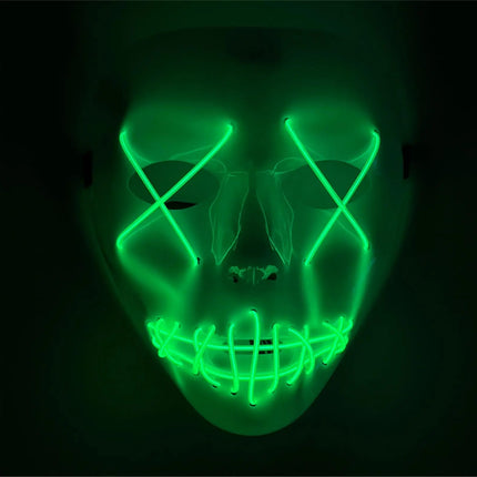 LED Grusel Maske - wie aus Purge steuerbar, Gesicht leuchtend, für Halloween, Fasching & Karneval als Kostüm für Herren & Damen (Jason-LED-grün)