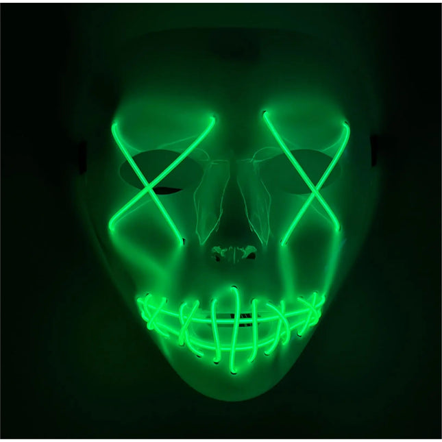 LED Grusel Maske - wie aus Purge steuerbar, Gesicht leuchtend, für Halloween, Fasching & Karneval als Kostüm für Herren & Damen (Jason-LED-grün)