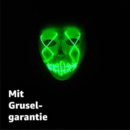 LED Grusel Maske - wie aus Purge steuerbar, Gesicht leuchtend, für Halloween, Fasching & Karneval als Kostüm für Herren & Damen (Jason-LED-grün)