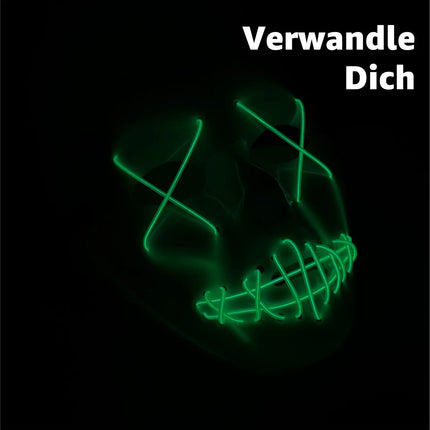 LED Grusel Maske - wie aus Purge steuerbar, Gesicht leuchtend, für Halloween, Fasching & Karneval als Kostüm für Herren & Damen (Jason-LED-grün)