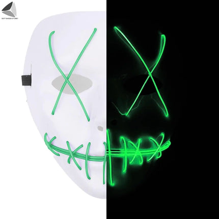 LED Grusel Maske - wie aus Purge steuerbar, Gesicht leuchtend, für Halloween, Fasching & Karneval als Kostüm für Herren & Damen (Jason-LED-grün)