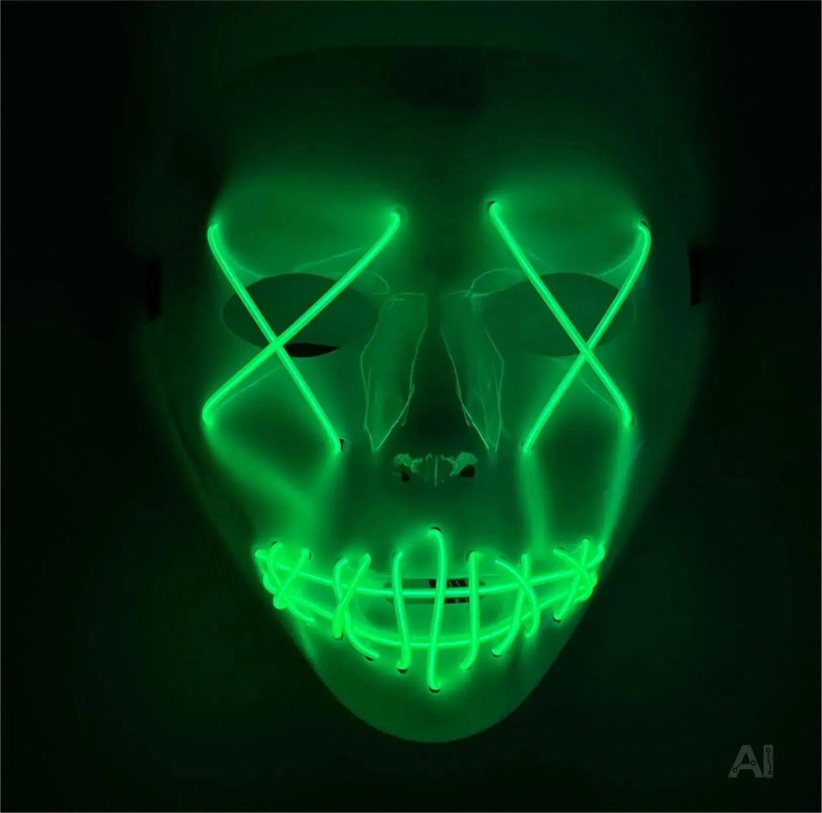 LED Grusel Maske - wie aus Purge steuerbar, Gesicht leuchtend, für Halloween, Fasching & Karneval als Kostüm für Herren & Damen (Jason-LED-grün)