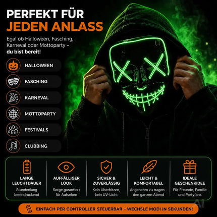 LED Grusel Maske - wie aus Purge steuerbar, Gesicht leuchtend, für Halloween, Fasching – Detailansicht 2