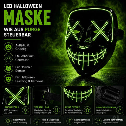LED Grusel Maske - wie aus Purge steuerbar, Gesicht leuchtend, für Halloween, Fasching – Detailansicht 3