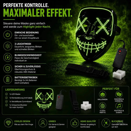 LED Grusel Maske - wie aus Purge steuerbar, Gesicht leuchtend, für Halloween, Fasching – Detailansicht 4
