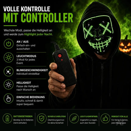 LED Grusel Maske - wie aus Purge steuerbar, Gesicht leuchtend, für Halloween, Fasching – Detailansicht 5