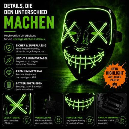 LED Grusel Maske - wie aus Purge steuerbar, Gesicht leuchtend, für Halloween, Fasching – Detailansicht 7