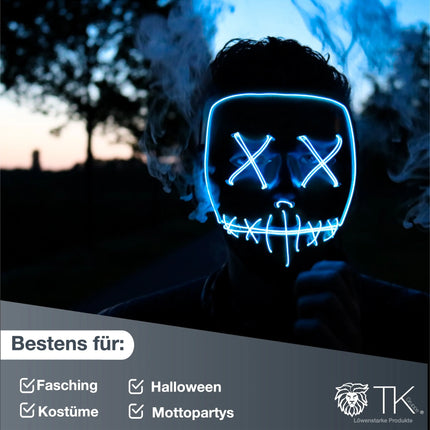 LED Grusel blau Maske - wie aus Purge steuerbar, Gesicht leuchtend, für Halloween, Fasching & Karneval