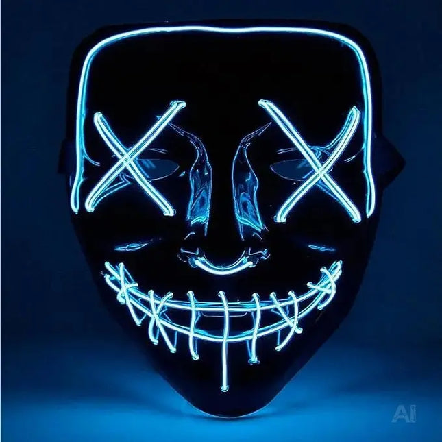 LED Grusel blau Maske - wie aus Purge steuerbar, Gesicht leuchtend, für Halloween, Fasching