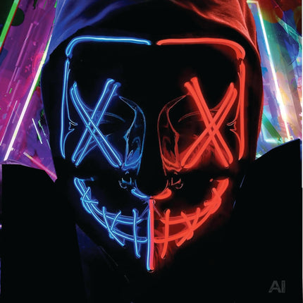 LED Grusel blau / rot MIX Maske - wie aus Purge steuerbar, Gesicht leuchtend, für Halloween, Fasching & Karneval - TK Gruppe® Offizieller Onlineshop