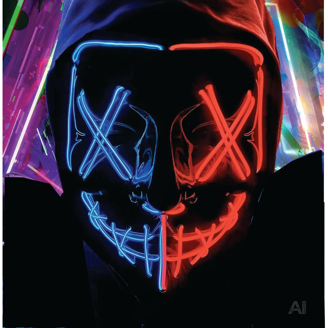 LED Grusel blau / rot MIX Maske - wie aus Purge steuerbar, Gesicht leuchtend, für Halloween