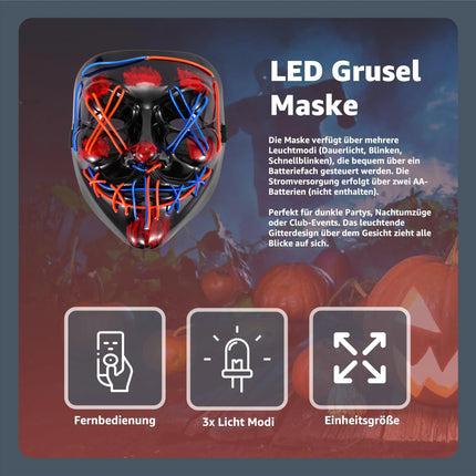 LED Grusel blau / rot MIX Maske - wie aus Purge steuerbar, Gesicht leuchtend, für Halloween, Fasching & Karneval - TK Gruppe® Offizieller Onlineshop