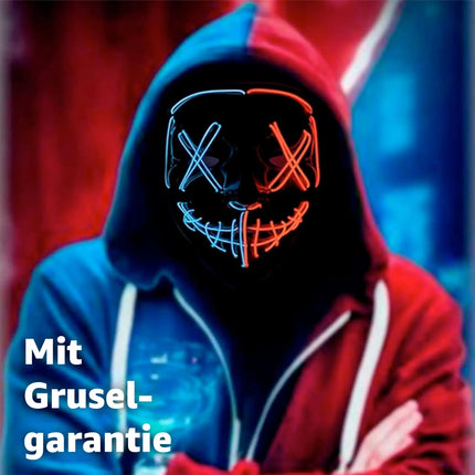 LED Grusel blau / rot MIX Maske - wie aus Purge steuerbar, Gesicht leuchtend, für Halloween, Fasching & Karneval - TK Gruppe® Offizieller Onlineshop