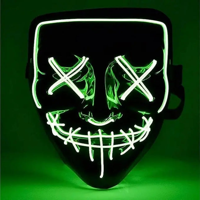 LED Grusel grün Maske - wie aus Purge steuerbar, Gesicht leuchtend, für Halloween, Fasching & Karneval