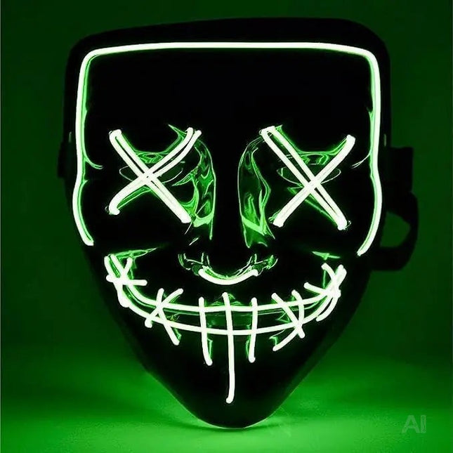 LED Grusel grün Maske - wie aus Purge steuerbar, Gesicht leuchtend, für Halloween, Fasching