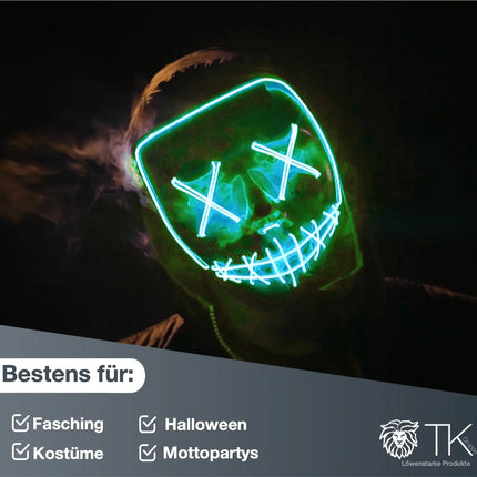 LED Grusel grün Maske - wie aus Purge steuerbar, Gesicht leuchtend, für Halloween, Fasching & Karneval