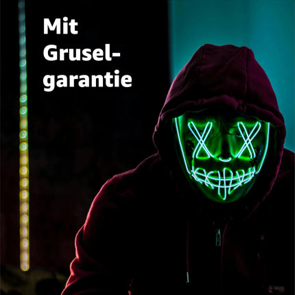 LED Grusel grün Maske - wie aus Purge steuerbar, Gesicht leuchtend, für Halloween, Fasching & Karneval - TK Gruppe® Offizieller Onlineshop