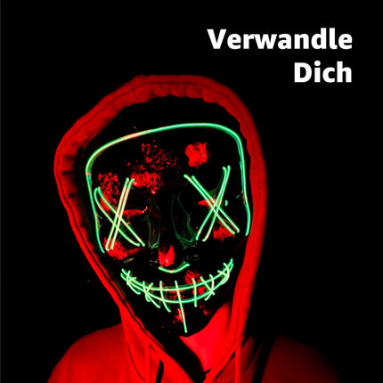 LED Grusel grün Maske - wie aus Purge steuerbar, Gesicht leuchtend, für Halloween, Fasching & Karneval - TK Gruppe® Offizieller Onlineshop