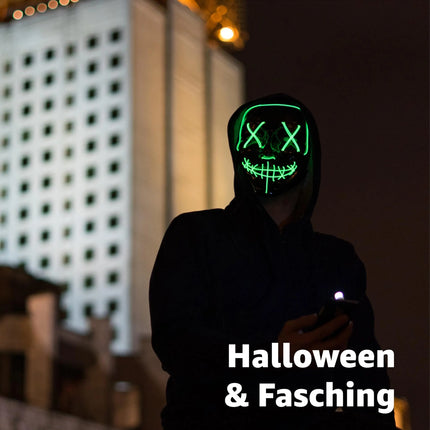 LED Grusel grün Maske - wie aus Purge steuerbar, Gesicht leuchtend, für Halloween, Fasching & Karneval - TK Gruppe® Offizieller Onlineshop