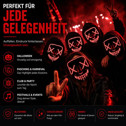 LED Grusel rot Maske - wie aus Purge steuerbar, Gesicht leuchtend Fasching & Karneval