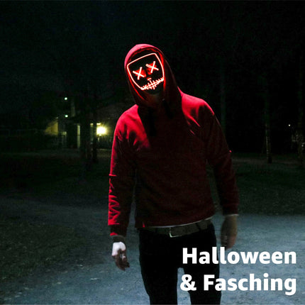 LED Grusel rot Maske - wie aus Purge steuerbar, Gesicht leuchtend, LED Maske für Halloween, Fasching & Karneval - TK Gruppe® Offizieller Onlineshop