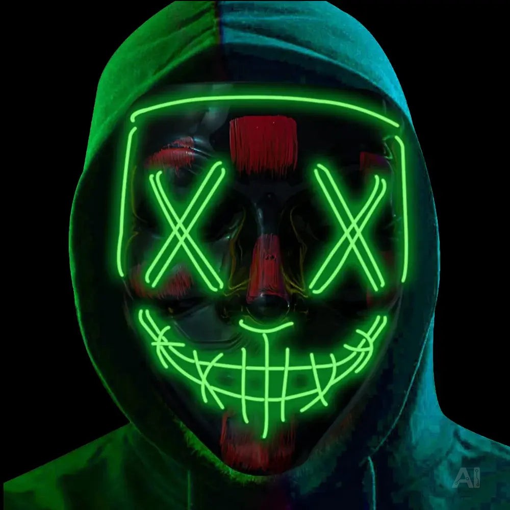 LED Purge Maske grün - Steuerbare Kostümmaske für Halloween, Fasching & Karneval