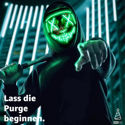 LED Purge Maske grün - Kostümmaske steuerbar für Halloween, Fasching & Karneval als Kostüm für Herren & Damen - TK Gruppe® Offizieller Onlineshop