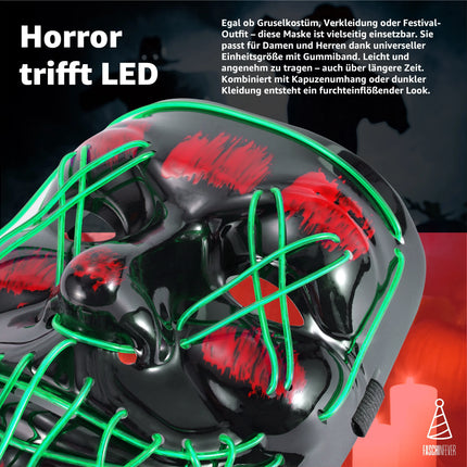 LED Purge Maske grün - Kostümmaske steuerbar für Halloween, Fasching & Karneval als Kostüm für Herren & Damen - TK Gruppe® Offizieller Onlineshop