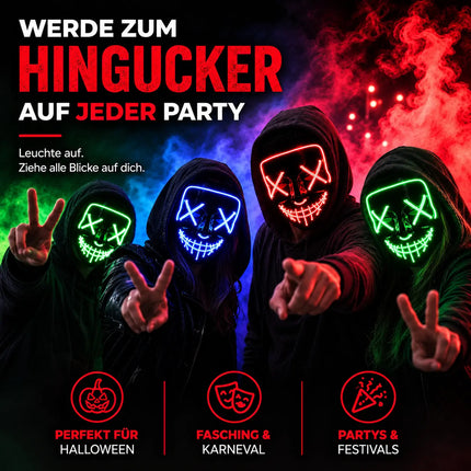 LED Purge Maske grün - Steuerbare Kostümmaske für Halloween, Fasching & Karneval