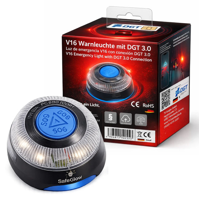 LED Warnleuchte V16 DGT 3.0 mit SIM – Notfallleuchte Auto & Motorrad – IDIADA PC21020060 Zertifikat