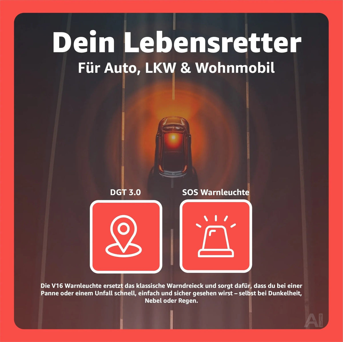 LED Warnleuchte V16 DGT 3.0 mit SIM – Notfallleuchte Auto & Motorrad – IDIADA PC21020060 – Detailansicht 2